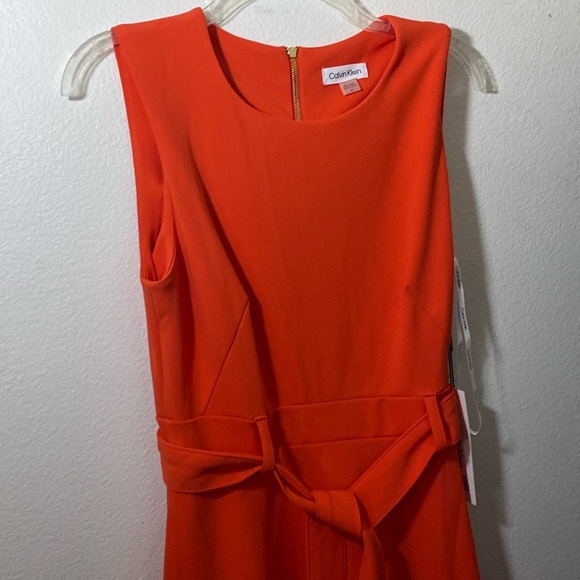 CALVIN KLEIN Fit and Flare Belted Dress Orange - Picture 3 of 6